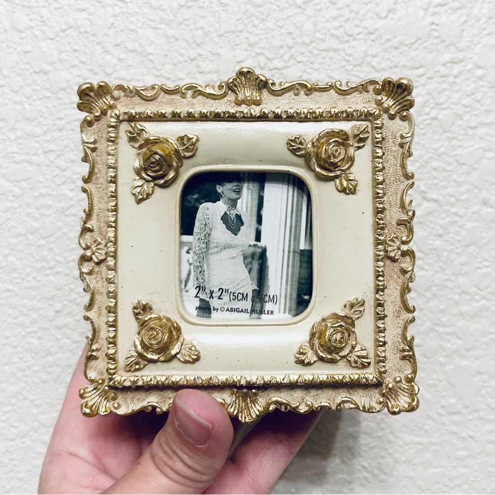 Vintage Ceramic Gold  and Tan Ornate Victorian Style Picture Frame Trinket Box